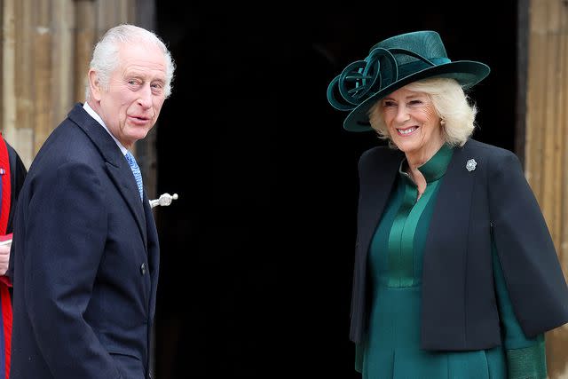 <p>Chris Jackson/Getty </p> King Charles and Queen Camilla attend Easter church at Windsor Castle on March 31, 2024.