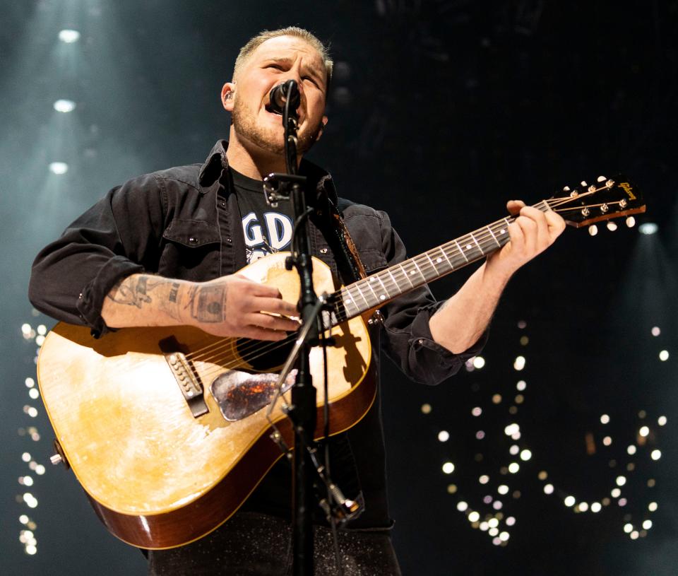 Zach Bryan performs for his "The Quittin Time Tour" on Wednesday March 20, 2024 at Fiserv Forum in Milwaukee, Wis.