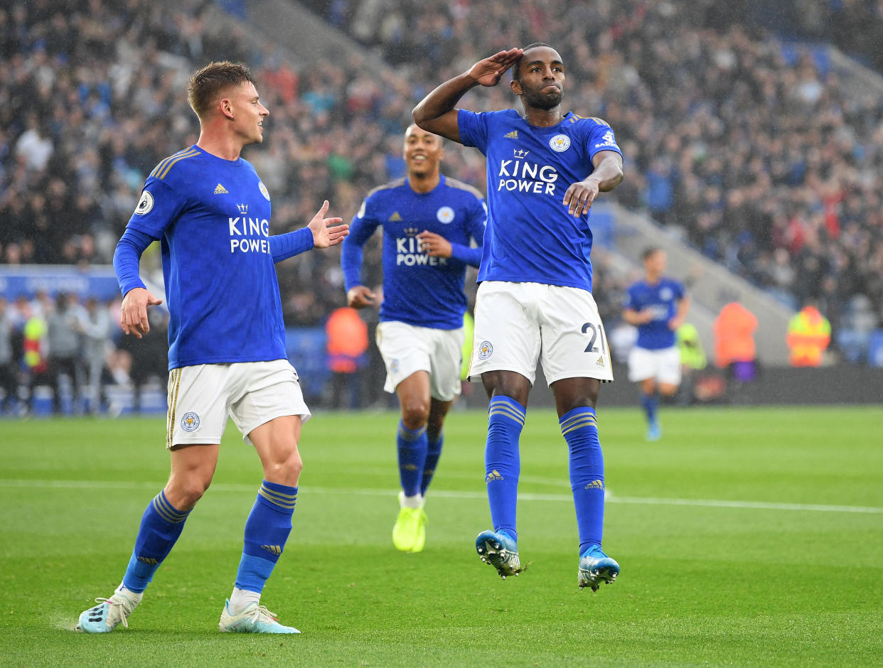 Ricardo Pereira celebrates after scoring his team's first goal. (Credit: Getty Images)