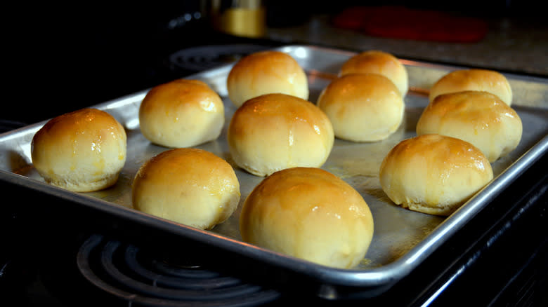 Homemade bread rolls in oven