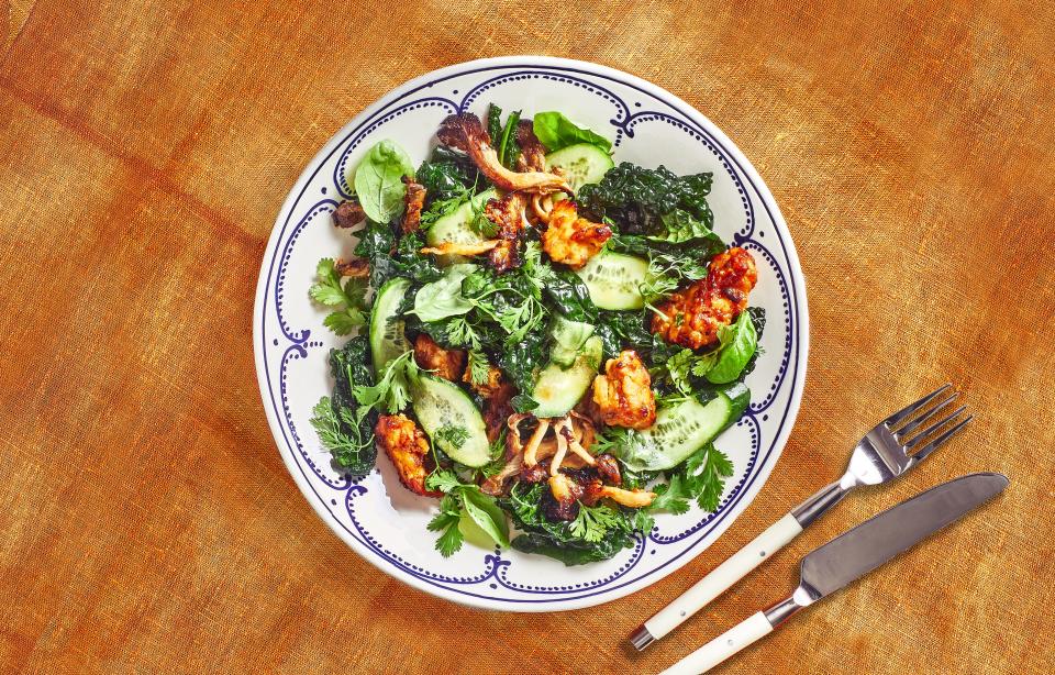 Kale Salad With Roasted Tempeh and Mushrooms