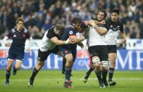 France Rugby - France v New Zealand All Blacks - Stade de France, Saint-Denis near Paris, France, 26/11/2016. Players including France's Xavier Chiocci and New Zealand's Sam Whitelock in action. REUTERS/Gonzalo Fuentes