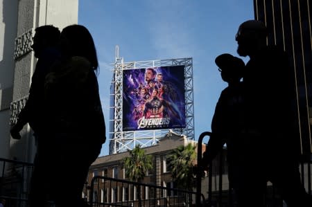 Avengers fans arrive at the TCL Chinese Theatre in Hollywood to attend the opening screening of "Avengers: Endgame" in Los Angeles