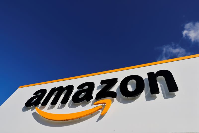 The logo of Amazon is seen at the company logistics centre in Boves