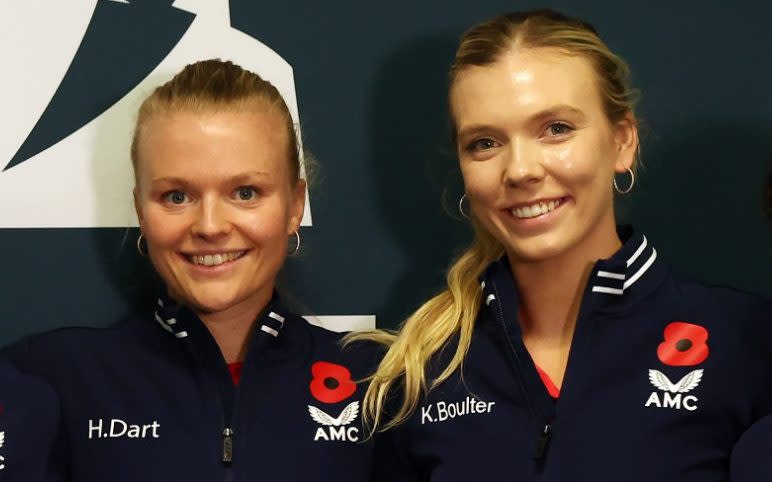 Alicia Barnett, Olivia Nicholls, Anne Keothavong, Harriet Dart, Katie Boulter and Heather Watson of team Great Britain pose for a photograph prior to the Billie Jean Cup at Emirates Arena on November 07, 2022 in Glasgow, Scotland