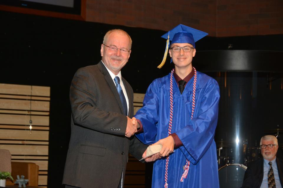 Josh Hornyak received one of the Living Stone Awards at the Lake Center Christian School commencement in May 2023.