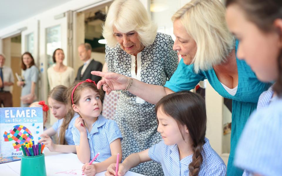 Queen Camilla visits a Reception class and hears about the 'Shepherd and Sheep' reading initiative