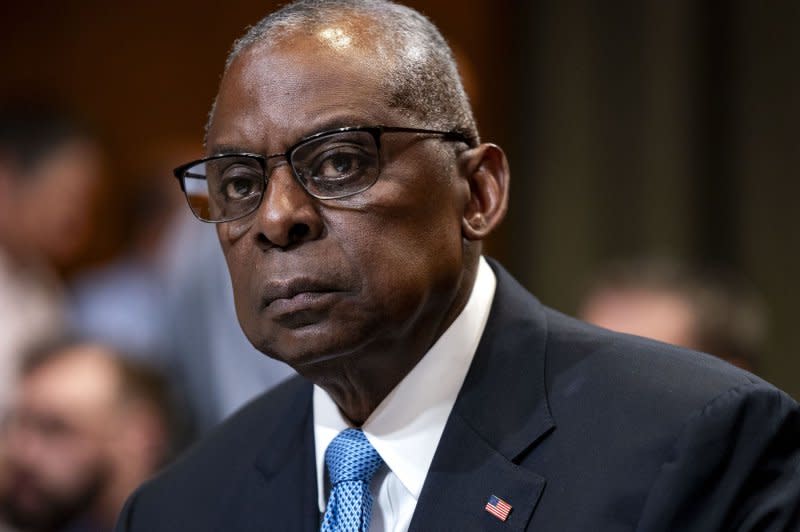 Defense Secretary Lloyd Austin looks on during a Senate Appropriations Subcommittee on Defense hearing on the Department of Defenses' fiscal year 2025 budget request at the U.S. Capitol in Washington, D.C., on Wednesday. Austin is scheduled to undergo a "minimally invasive" follow-up procedure related to a previous bladder issue at Walter Reed National Military Medical Center. Photo by Bonnie Cash/UPI