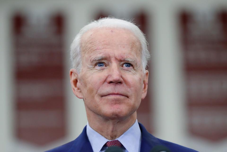 Democratic presidential candidate former Vice President Joe Biden speaks during a campaign rally at Renaissance High School in Detroit, Monday, March 9, 2020. (AP Photo/Paul Sancya) ORG XMIT: MIPS112