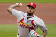 St. Louis Cardinals starting pitcher Carlos Martinez delivers during the first inning of the first baseball game of a doubleheader against the Pittsburgh Pirates in Pittsburgh, Friday, Sept. 18, 2020. (AP Photo/Gene J. Puskar)