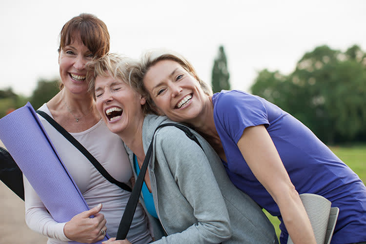 Mature women smiling funny following exercising