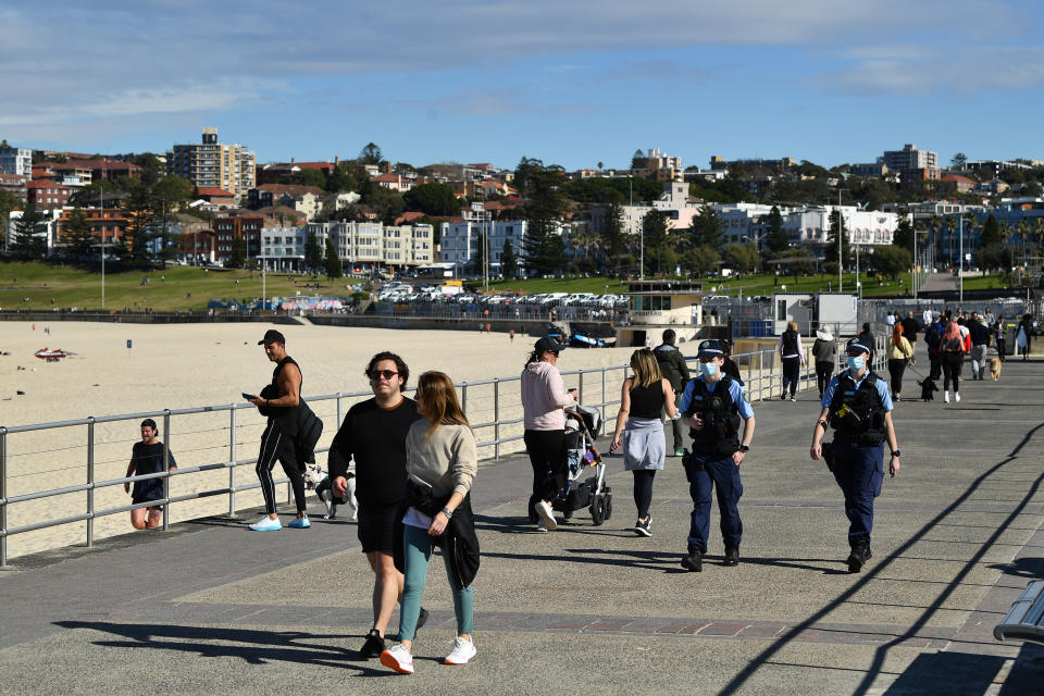 NSW Police on patrol at Bondi Beach in Sydney. Source: AAP