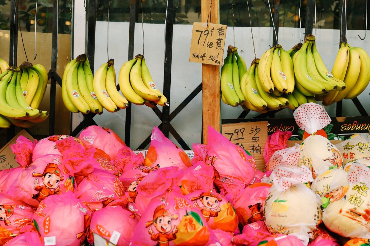 Fruit in a sidewalk stand.