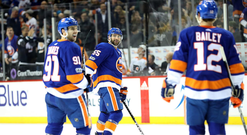 Find yourself someone who looks at you the way Johnny Boychuk looks at John Tavares. (Abbie Parr/Getty Images)