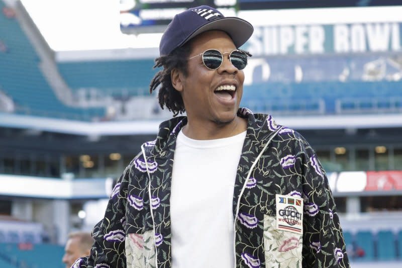 Entertainer Jay-Z arrives on the field before Super Bowl LIV at the Hard Rock Stadium in Miami Gardens on February 2, 2020. The rapper turns 54 on December 4. File Photo by John Angelillo/UPI