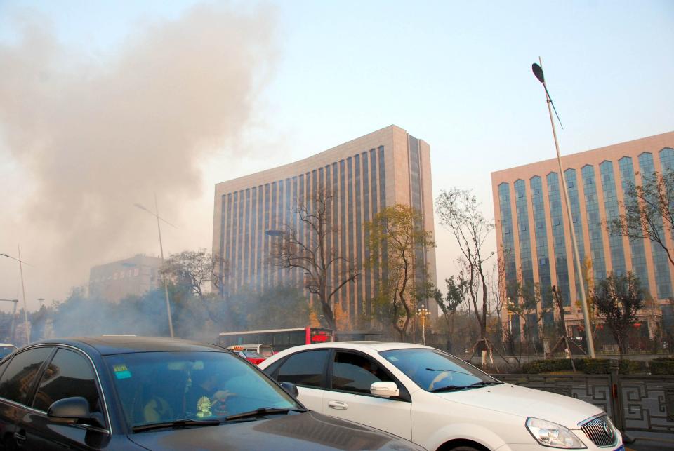 A view of the site following explosions on Yingze Street in Taiyuan