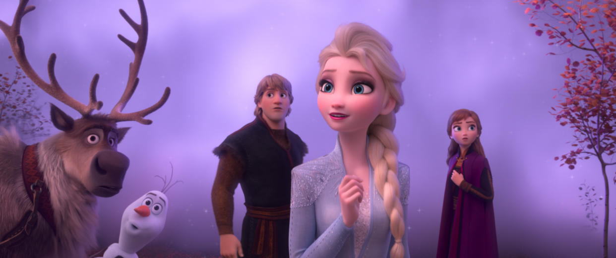 FROZEN 2 - In Walt Disney Animation Studiosâ âFrozen 2, Elsa, Anna, Kristoff, Olaf and Sven journey far beyond the gates of Arendelle in search of answers. Featuring the voices of Idina Menzel, Kristen Bell, Jonathan Groff and Josh Gad, âFrozen 2â opens in U.S. theaters November 22. Â© 2019 Disney. All Rights Reserved.