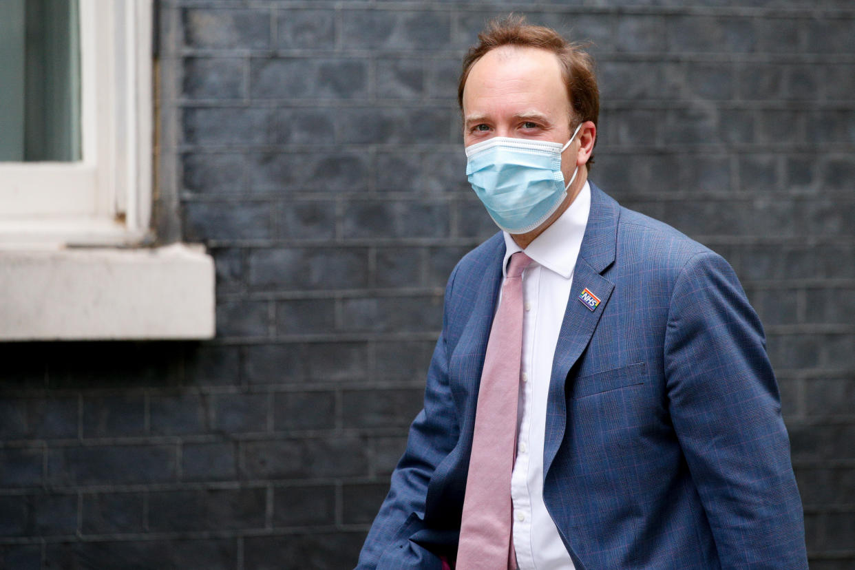 LONDON, UNITED KINGDOM - MAY 26: British Secretary of State for Health and Social Care Matt Hancock arrives on Downing Street in London, United Kingdom on May 26, 2021. (Photo by David Cliff/Anadolu Agency via Getty Images)
