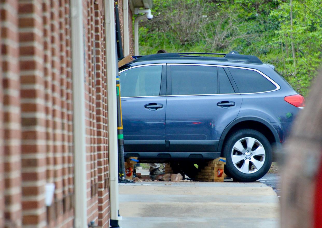 The Hagerstown Fire Department was among emergency crews that responded Wednesday afternoon to a sports utility vehicle that crashed into the lobby of a Hagerstown doctor's office off Mill Street.