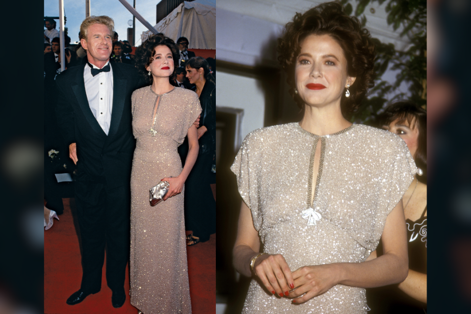 Actress Annette Bening (in Bugsy by Albert Woksky) and actor Ed Begley Jr. arrive at the 1991 Academy Awards. This photo appears in Frank Trapper's RED CARPET book on page 94 (Photo by Frank Trapper/Corbis via Getty Images) (Photo by Barry King/WireImage)