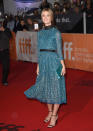 <p>Mackenzie Davis typically plays characters with more tomboyish style, but on the red carpet at “The Martian” premiere during the Toronto International Film Festival, she brought the flair and fun in a sea blue dress covered in beads arranged in a geometric pattern. </p>