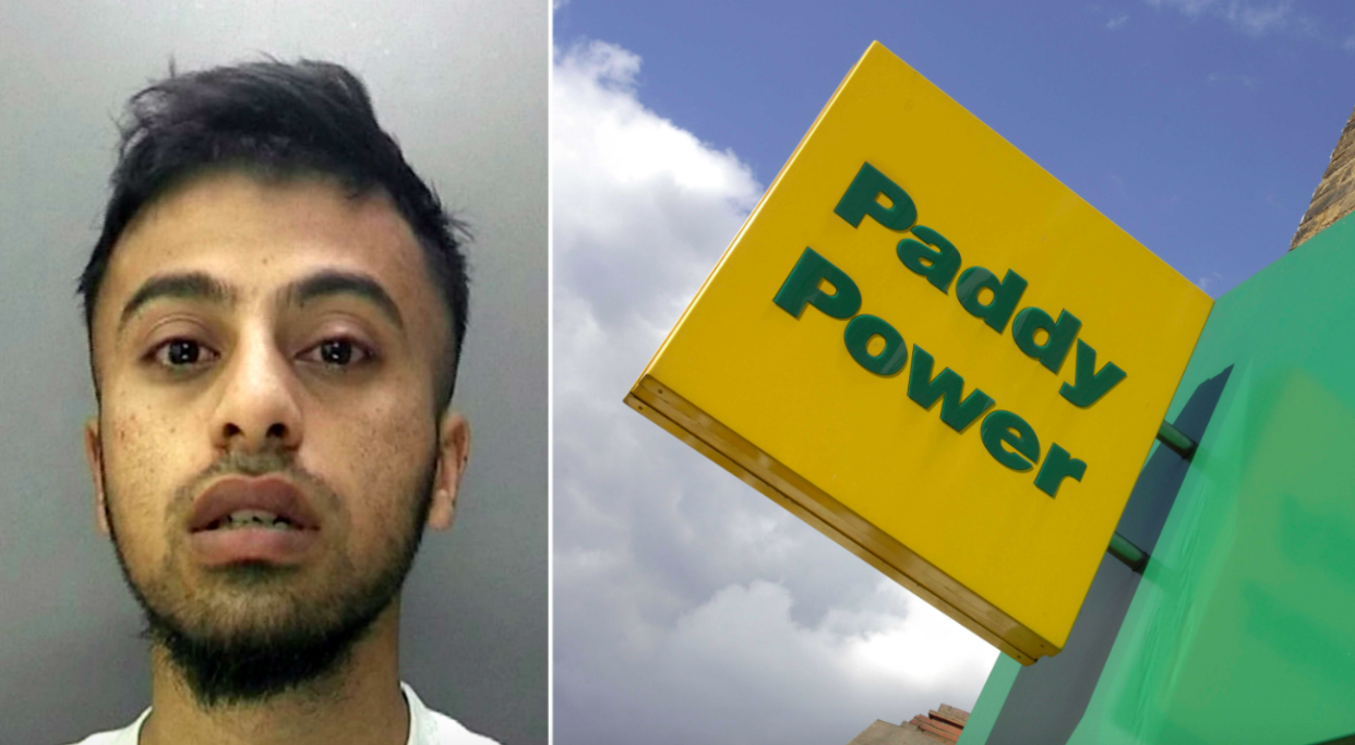 <em>Umar Mirza left his CV in the Paddy Power store he raided (SWNS)</em>