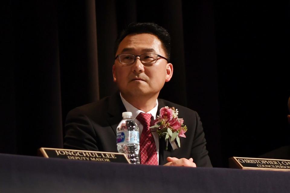 Christopher Chung before being sworn in as mayor by Governor Phil Murphy at Palisades Park Junior/Senior High School  on Wednesday, January 2, 2019. Chung is the first Korean-American mayor of Palisades Park.