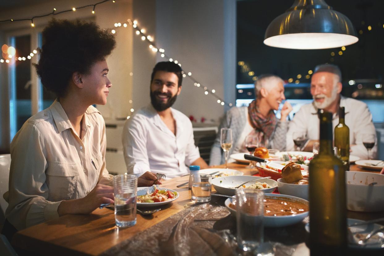 Family talking thanksgiving dinner