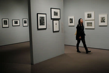 A visitor looks at the exhibit "Imogen Cunningham: In Focus" at the Museum of Fine Arts, Boston, in Boston, Massachusetts, U.S., April 26, 2017. REUTERS/Brian Snyder