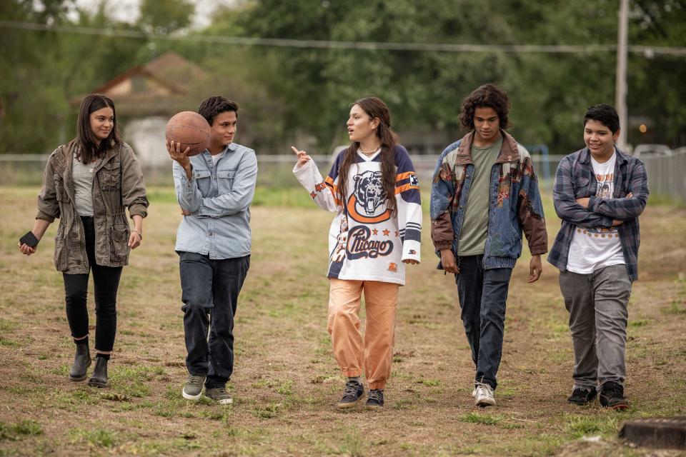 RESERVATION DOGS â€œCalifornia Dreamin'â€ Episode 6 (Airs, Monday, Sepyember 13) Pictured:  (l-r) Devery Jacobs as Elora Danan, Dalton Cramer as Daniel, Paulina Alexis as Willie Jack, D'Pharoah Woon-A-Tai as Bear, Lane Factor as Cheese. CR: Shane Brown/FX