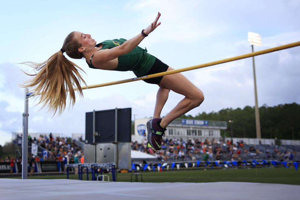 Nease's Sasha Gregory competes in the District 2-4A girls high jump. The senior won the high jump, long jump and 400-meter hurdles at the meet.