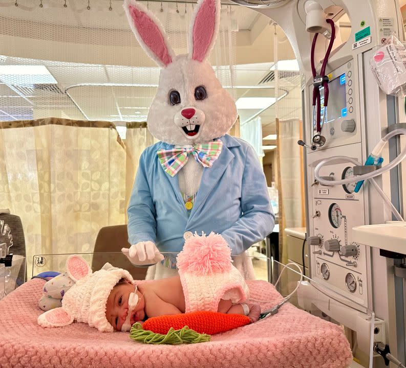 Easter Bunny visits babies in the NICU at St. David’s Round Rock Medical Center. (Photo courtesy: St. David’s Round Rock Medical Center)