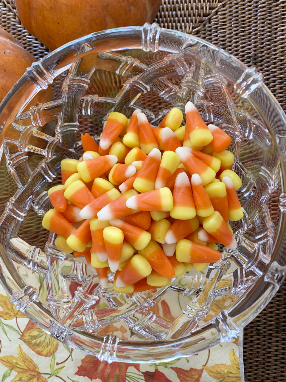 This image shows a bowl of candy corn in Westchester County, N.Y. on Oct. 23, 2023. Cruel joke for trick-or-treaters or coveted seasonal delight? The great Halloween debate over candy corn is on. (AP Photo/Julia Rubin)