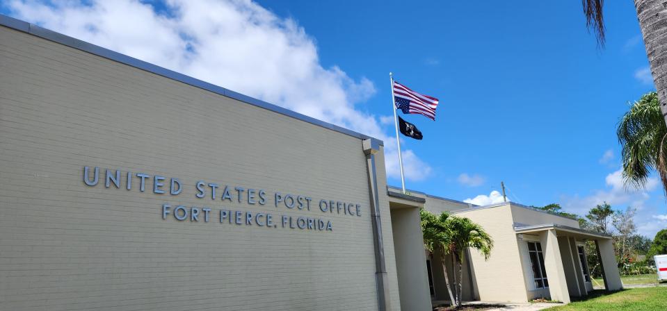 A flag at the United States Post Office on Orange Avenue in Fort Pierce flew upside down Wednesday, May 22, 2024, days after U.S. Supreme Court Justice Samuel Alito faced criticism for pictures of his home with the same sight, a symbol used by some who deny the 2020 presidential election results.