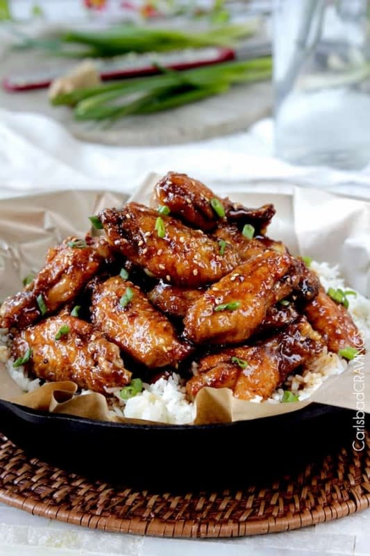 <p>Carlsbad Cravings</p><p>You're favorite spicy, ginger General Tso's sauce now smothering crispy wings.</p><p><strong>Get the recipe: <a href="https://carlsbadcravings.com/baked-sticky-general-tsos-chicken-wings/" rel="nofollow noopener" target="_blank" data-ylk="slk:General Tso's Sticky Wings;elm:context_link;itc:0;sec:content-canvas" class="link ">General Tso's Sticky Wings</a></strong></p>