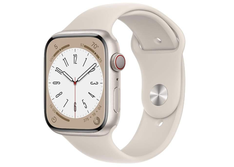 Apple Watch Series 8 (GPS + Cellular 45mm) Smart watch - Starlight Aluminium Case with Starlight Sport Band. (PHOTO: Amazon Singapore)