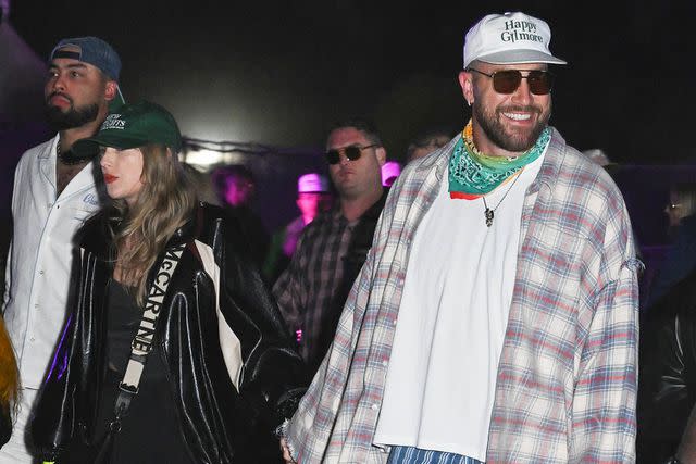 <p>Gilbert Flores/WWD via Getty</p> Taylor Swift and Travis Kelce at Coachella in April 2024