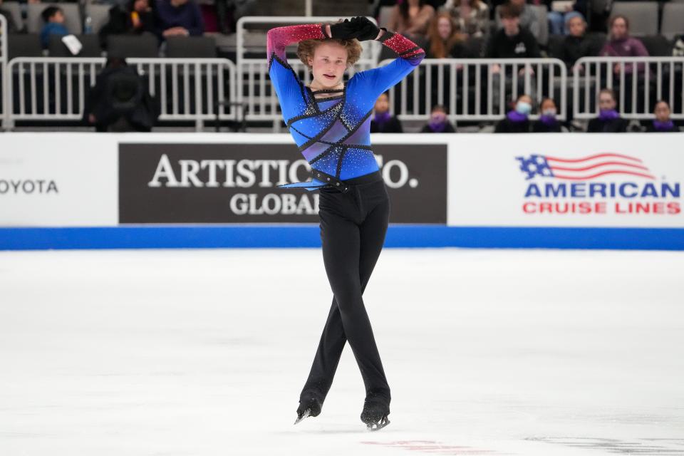 Ilia Malinin competes in the men's free skate during the U.S. figure skating championships in January.