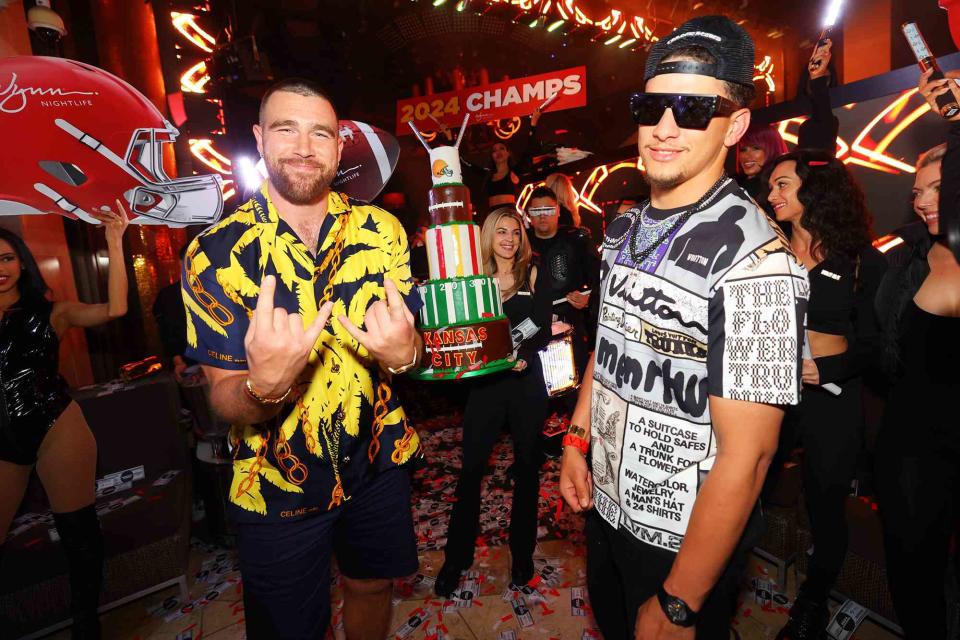 <p>XS Nightclub at Wynn Las Vegas</p> Travis Kelce and Patrick Mahones in Las Vegas.