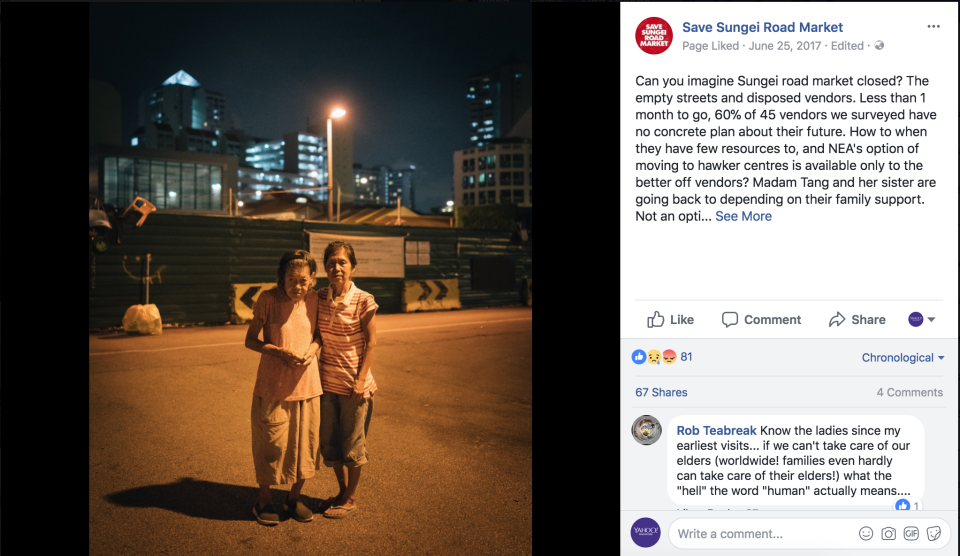 Chan and her elder sister Tang Soon Heng at the former Sungei Road market. (SCREENCAP: Save Sungei Road Market/Facebook)