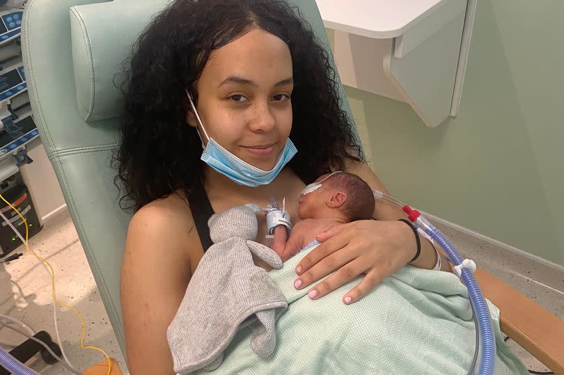 Destiny with her baby, Kingsley in hospital