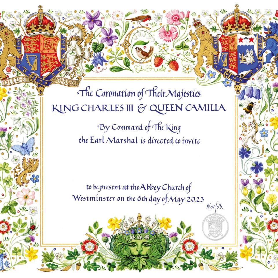 The invitation to the Coronation includes the title 'Queen Camilla' - Buckingham Palace