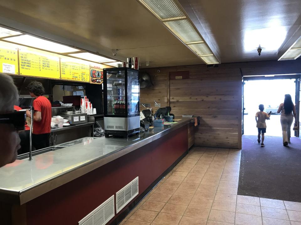 A view of the red and white counter at Arctic Roadrunner in Alaska