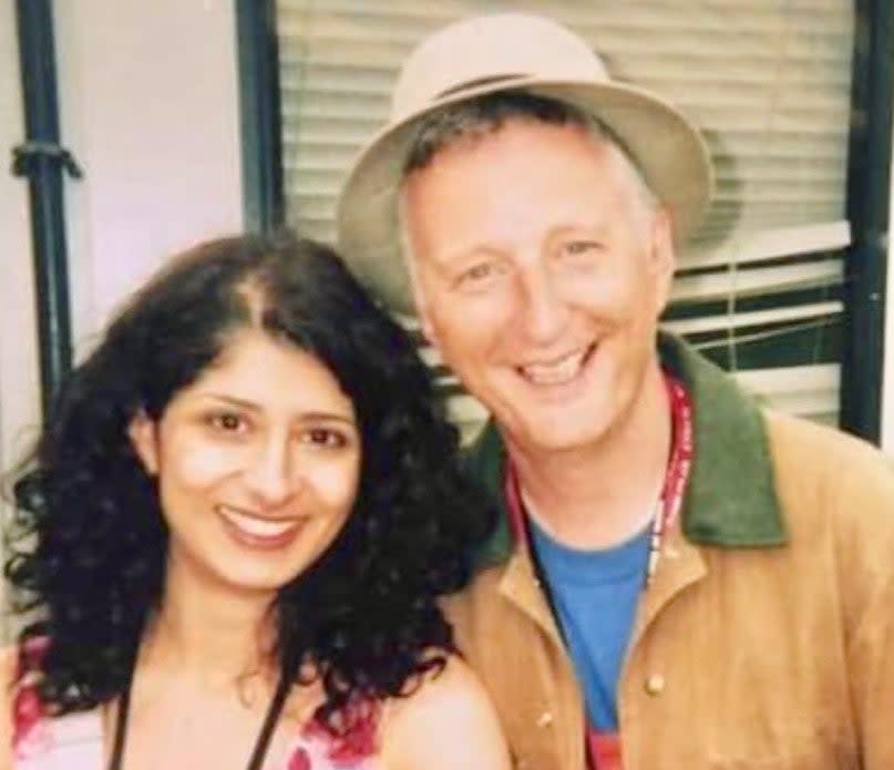 <p>Shappi Khorsandi and Billy Bragg at Glastonbury in 2004</p> (Jerry Dammers of The Specials)