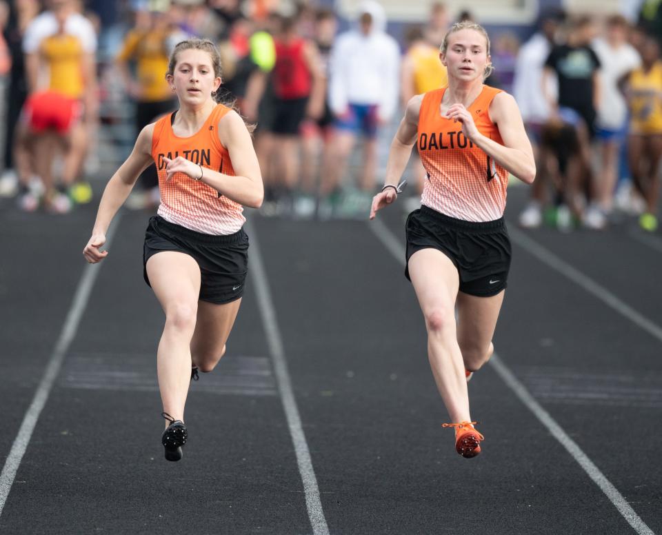 Dalton's Brianna Chenevey (left) and Lauren Clos hope for high finishes in sprinting events during this week's WCAL Championships.