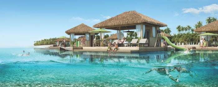 Coco Beach Club's floating cabanas can accommodate up to eight guests and feature hammocks, waterslides and freshwater showers.