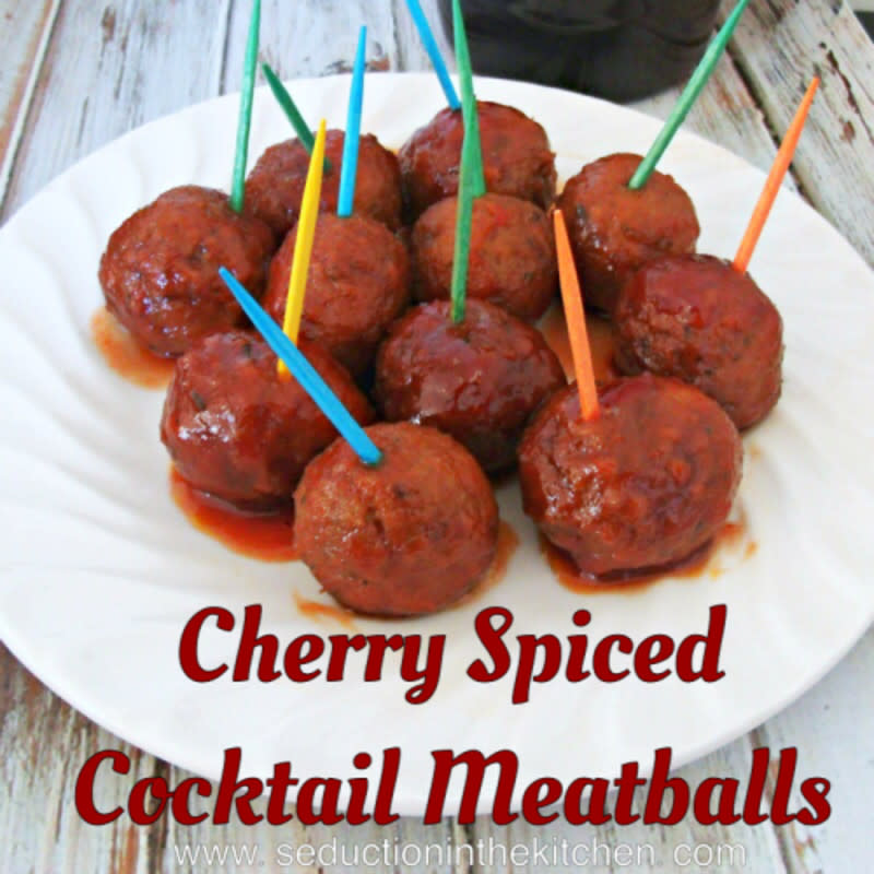 <p>Seduction in the Kitchen</p><p>These cocktail meatballs are full of flavor and SO simple to make. Don't expect any leftovers of this snack from this year's graduation party!</p><p><strong>Get the recipe: <a href="http://www.seductioninthekitchen.com/2015/02/cherry-spiced-meatballs.html" rel="nofollow noopener" target="_blank" data-ylk="slk:Cherry Spiced Cocktail Meatballs;elm:context_link;itc:0;sec:content-canvas" class="link rapid-noclick-resp">Cherry Spiced Cocktail Meatballs</a></strong></p>