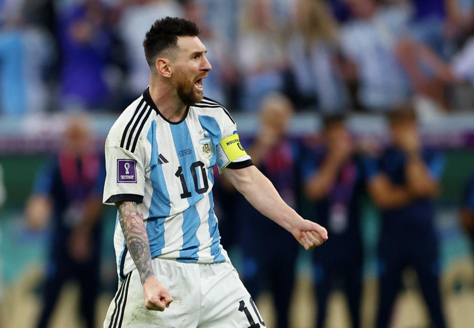 Soccer Football - FIFA World Cup Qatar 2022 - Quarter Final - Netherlands v Argentina - Lusail Stadium, Lusail, Qatar - December 10, 2022 Argentina's Lionel Messi celebrates qualifying for the semi finals REUTERS/Molly Darlington