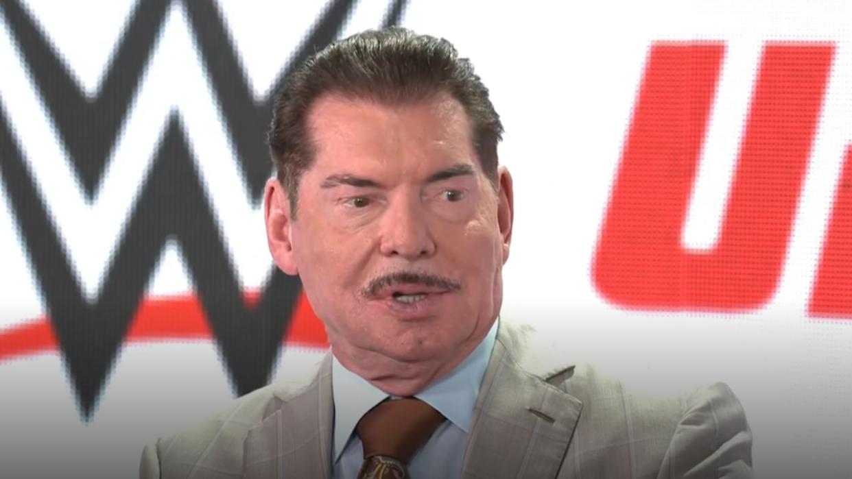  Vince McMahon with mustache being interviewed on CNBC 