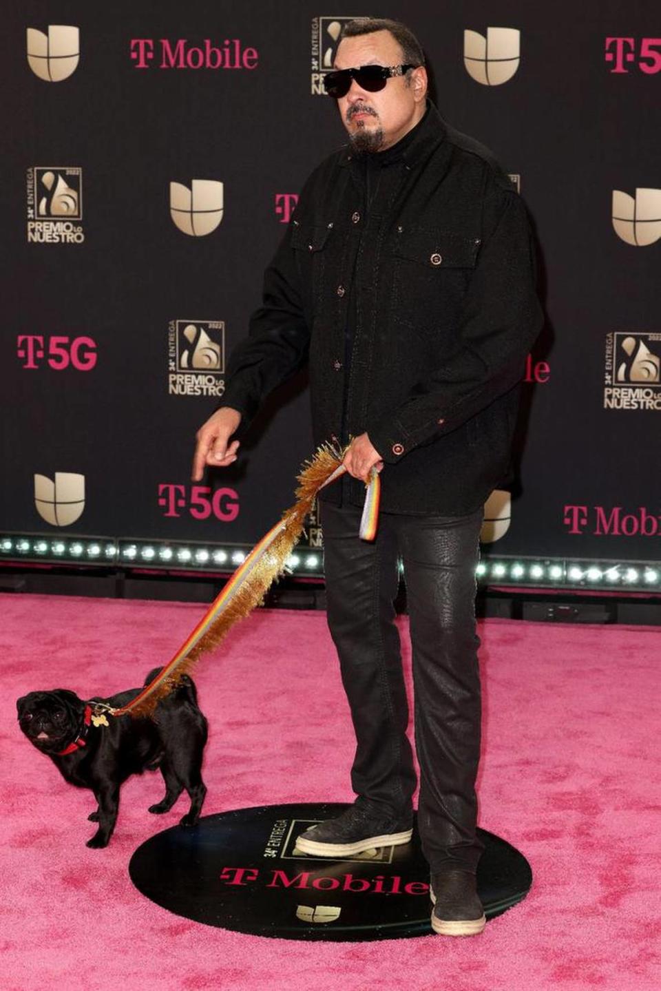 Pepe Aguilar and his dog Gordo El Pug Aguilar attend Univision’s 34th edition Of Premio Lo Nuestro a la Música Latina at FTX Arena on Feb. 24, 2022 in Miami.